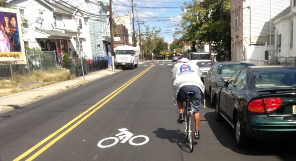 Jersey City's first sharrowed bike route partially implemented on Old Bergen Road