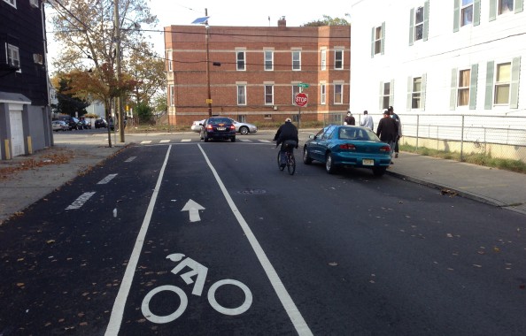 New Fulton Avenue bike lane at Bergen Avenue