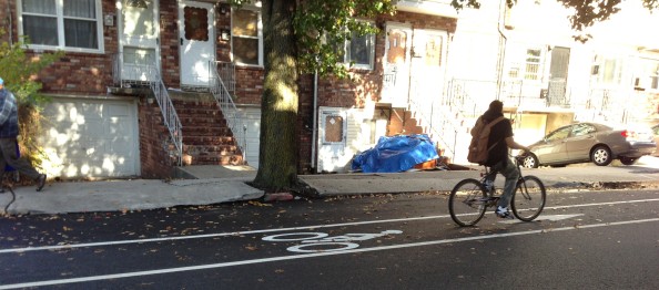 Jersey City's new bike lane on Woodlawn Avenue near West Side Avenue