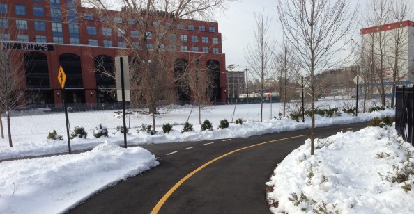 The NJ Transit bike path leading to Hoboken's 2nd Street Light Rail Station is open!